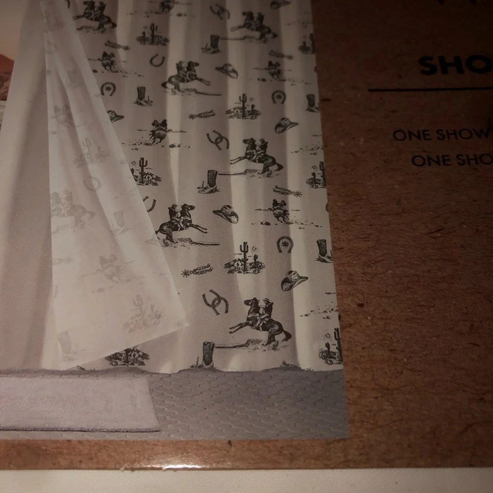 💚 Wrangler White and Green Western theme Shower Curtain Set with Roller Hooks